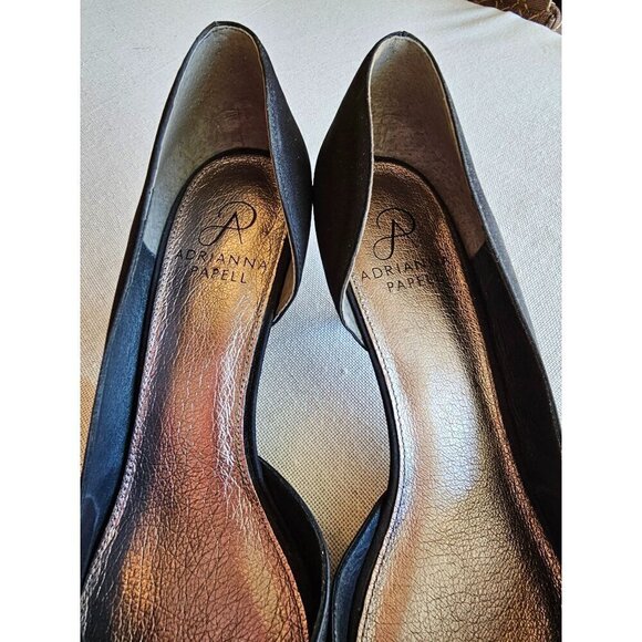 Black Satin Peep Toe Heels With Rosette Detail 3.5" Stiletto Heel Size 8 By Adri - Picture 12 of 15